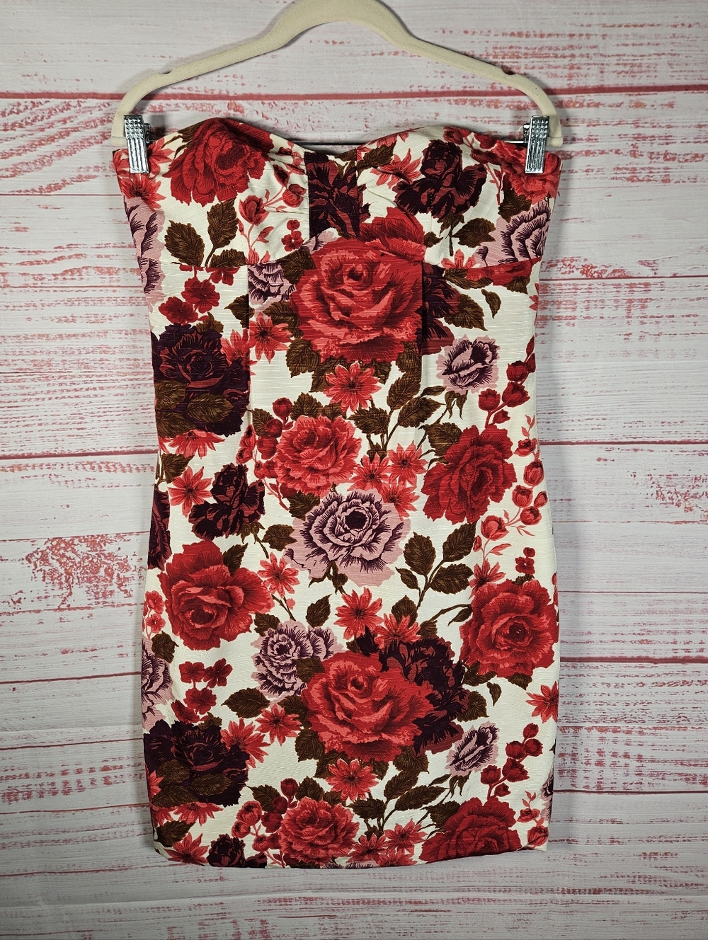 Tracy Reese Red Rose Floral Strapless Dress